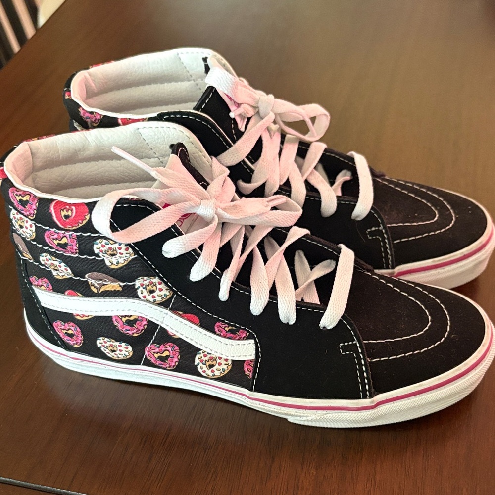 Vans Kids High-Top Sneakers - Black and Pink Donut Design